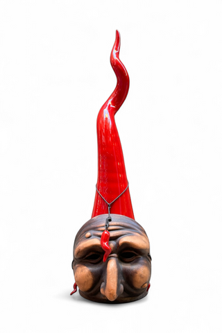 Glazed terracotta red horn with mask