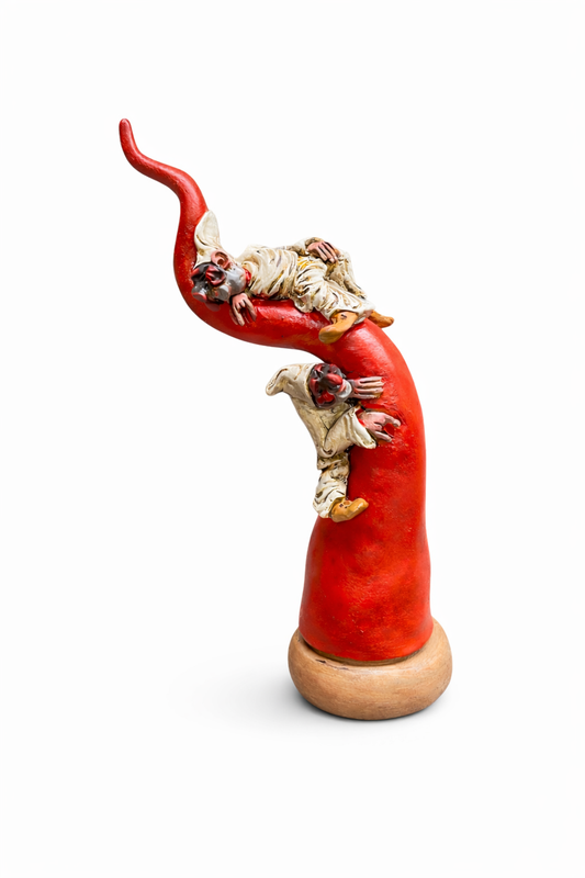 Corno portafortuna con Pulcinella - 25 cm