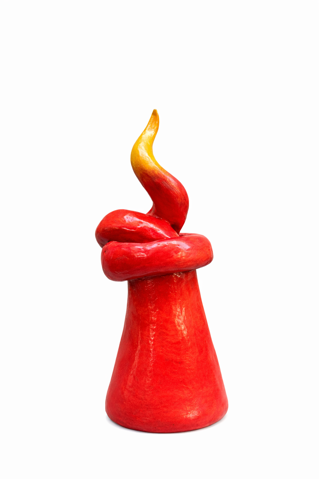Glazed terracotta red horn with mask