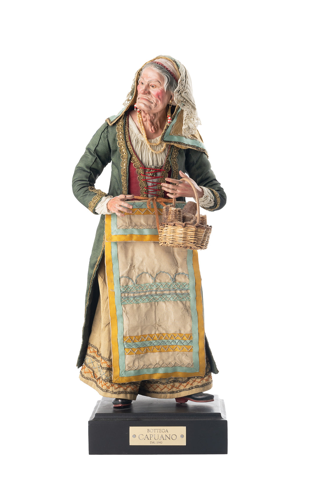 Vecchia nobile con cestino - Scultura presepiale (40 cm)