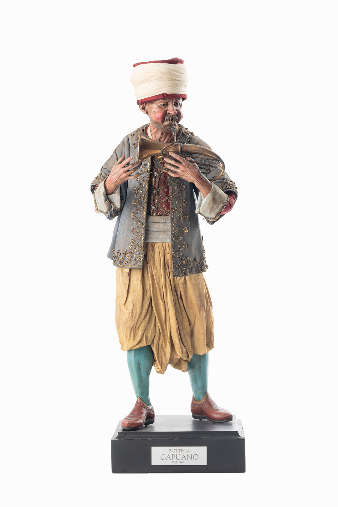Orientale suonatore con tromba - Scultura presepiale (40 cm)