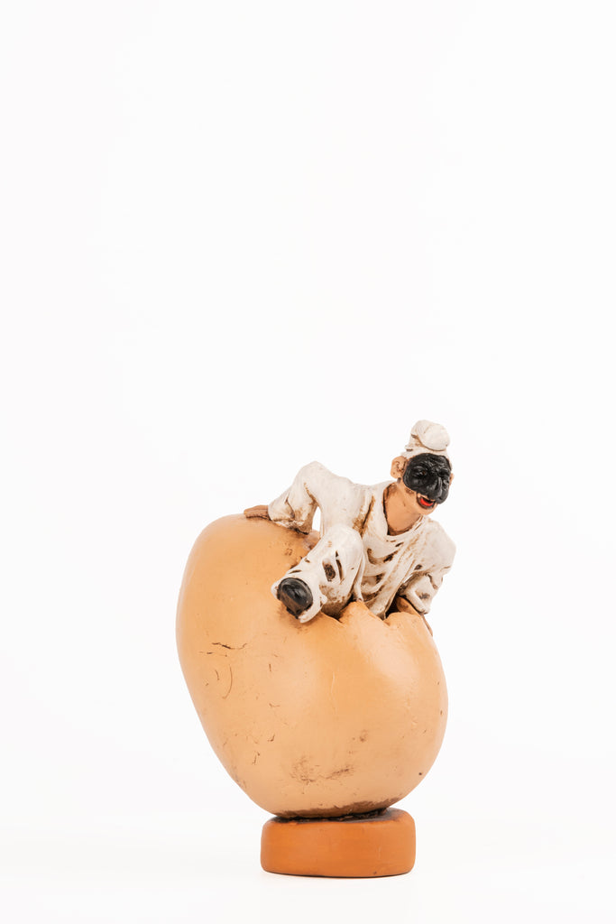 Huevo de Pulcinella - Escultura de terracota (15 cm)