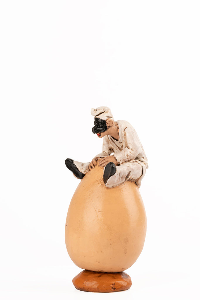 Huevo de Pulcinella - Escultura de terracota (15 cm)