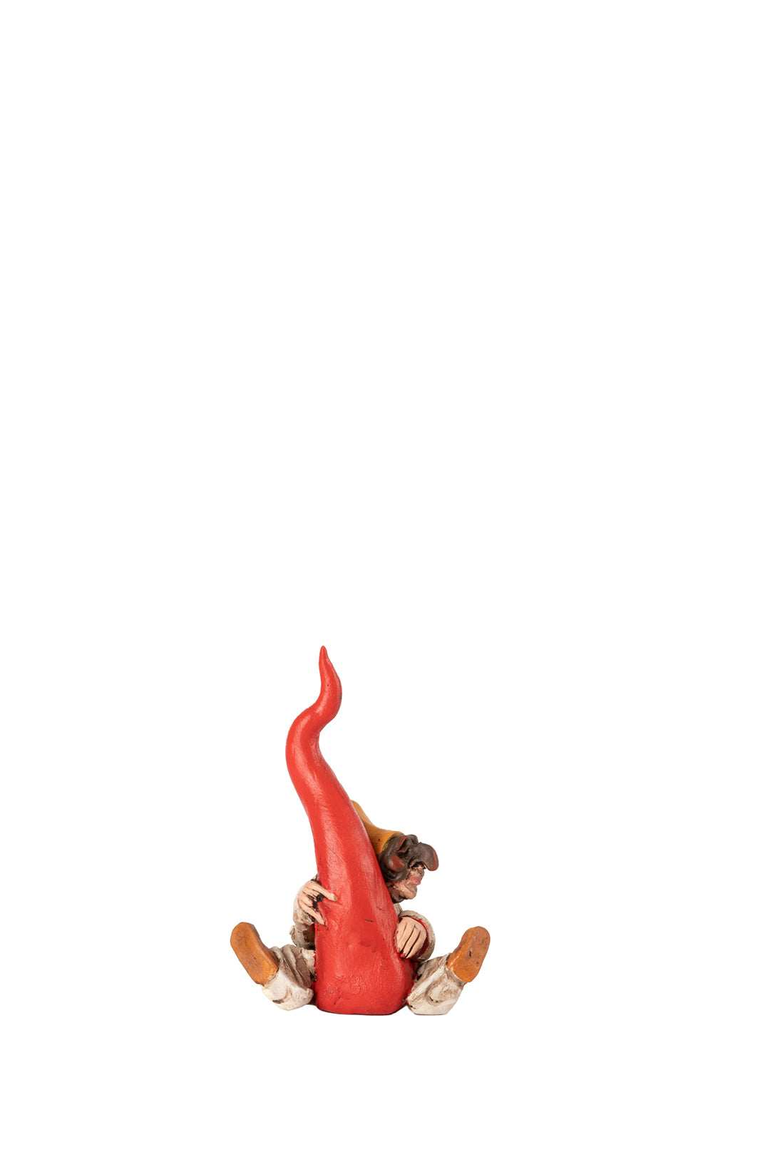 Pulcinella sentada abrazando el cuerno - escultura de terracota (10 cm)