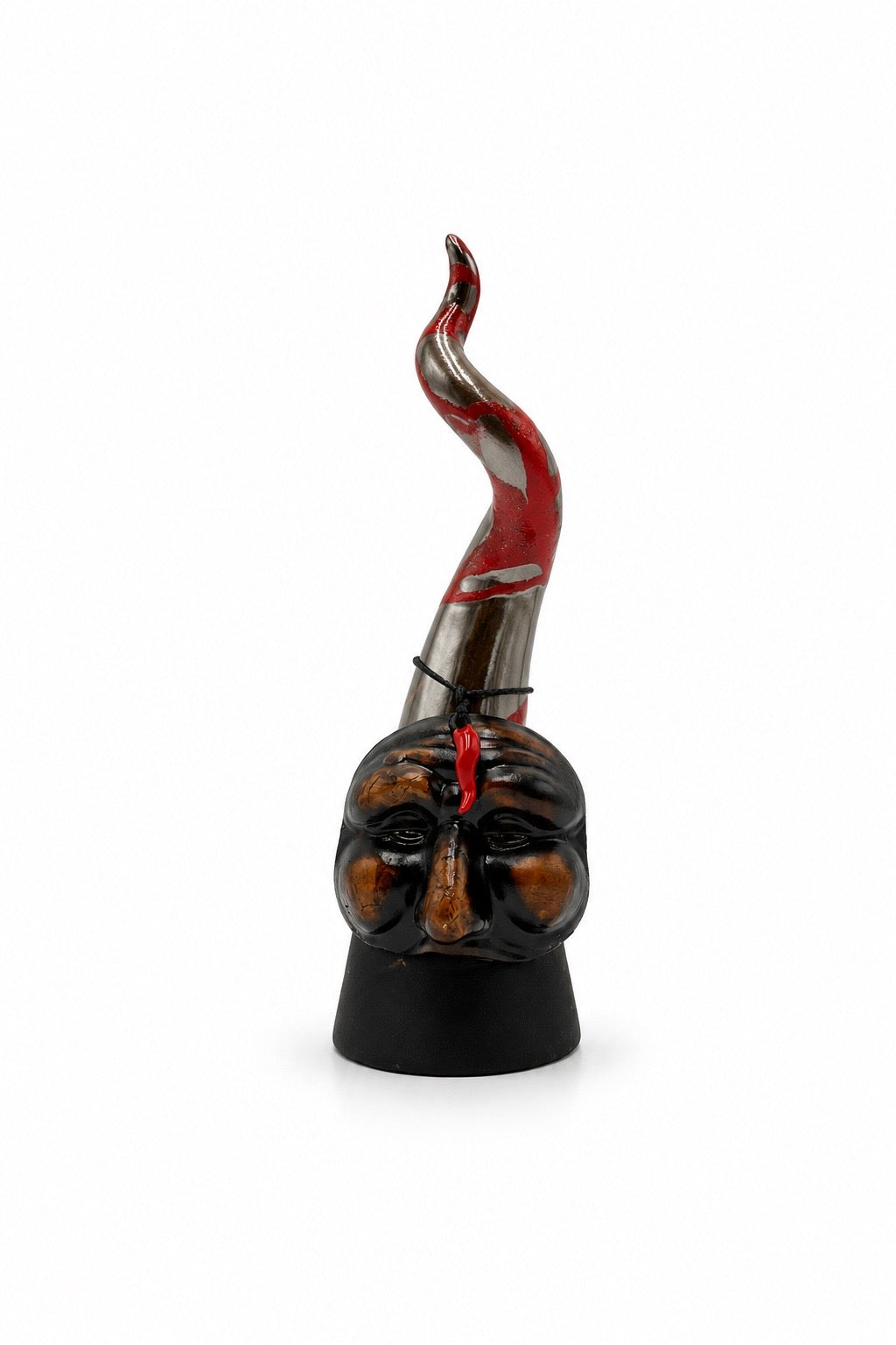 Corno con Maschera di Pulcinella - Argento e Rosso