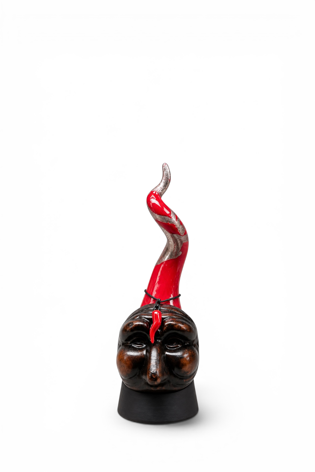 Corno con Maschera di Pulcinella - Rosso e Argento