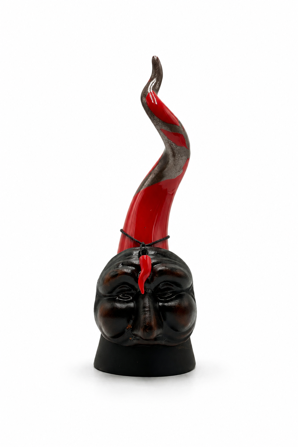 Corno con Maschera di Pulcinella - Rosso e Argento