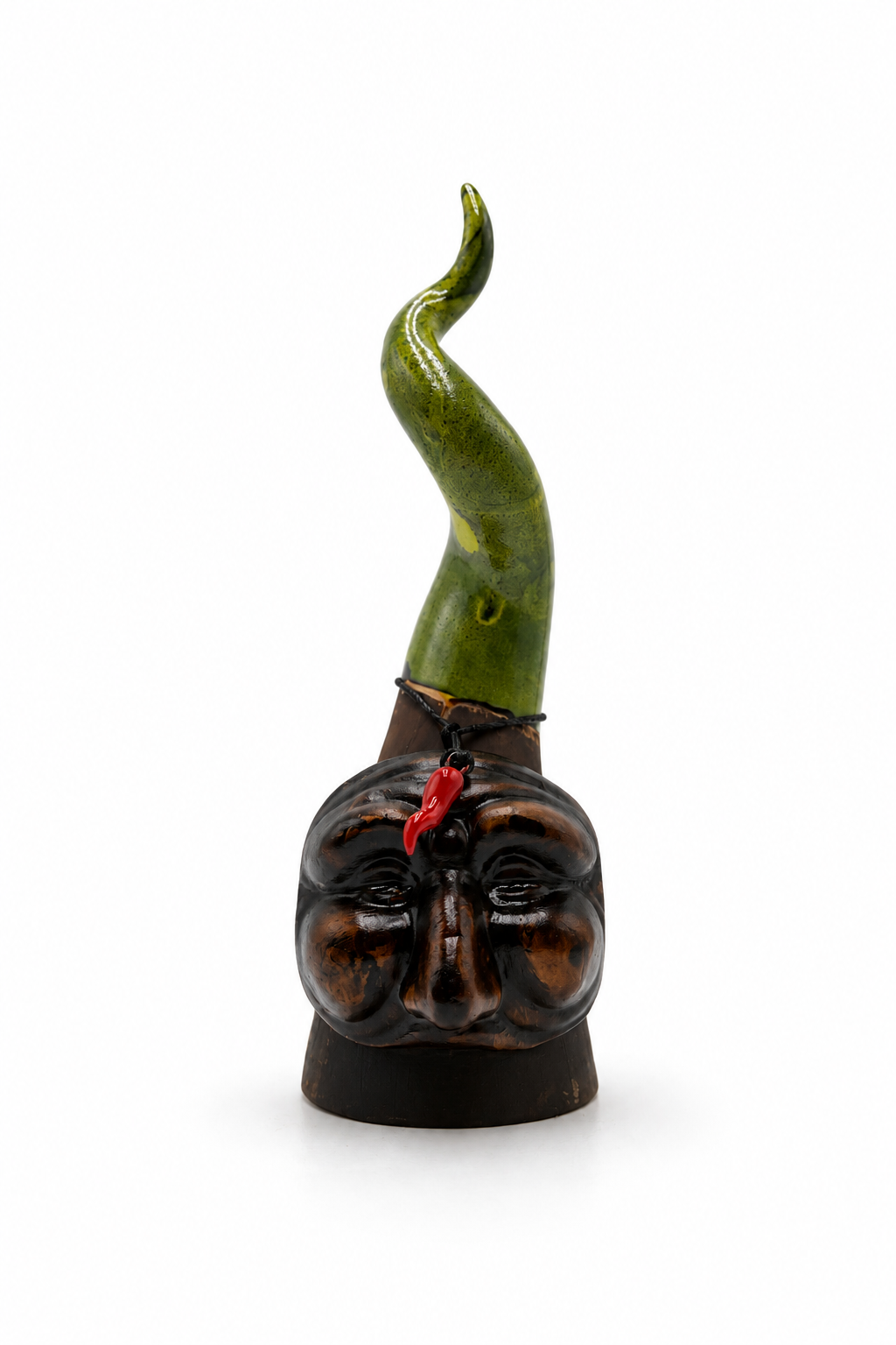 Cornicello with Pulcinella Mask, Green