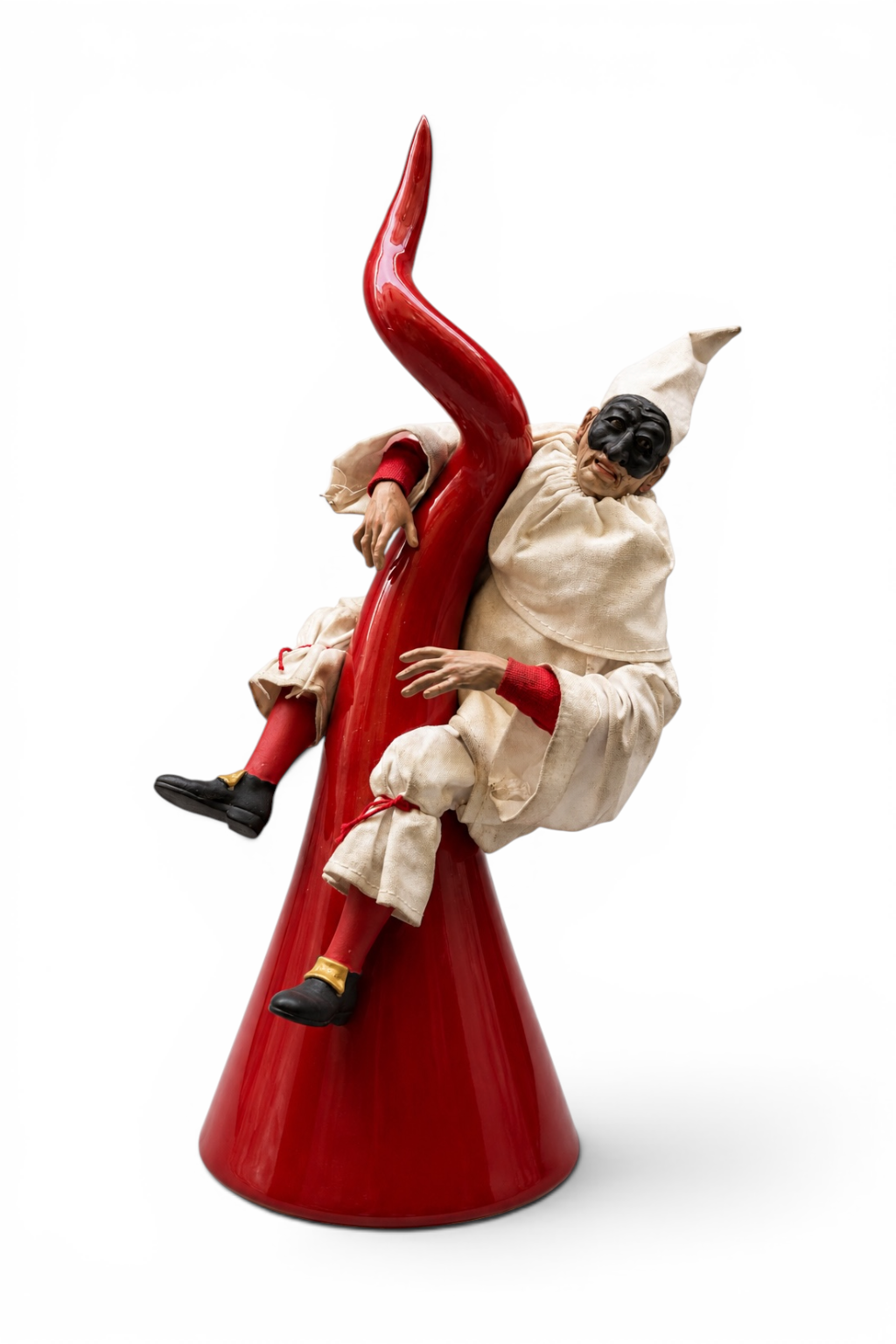 Pulcinella 25 cm su Corno Portafortuna